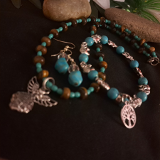  Türkinit és Tigrisszem, nyaklánc + fülbevaló + karkötő ékszer szett