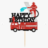  Tűzoltóautó Happy Birthday felírattal tortabeszúró, tortadísz