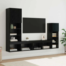  TV Fali Egységek LED -es lámpákkal 4 pcs Fekete tölgy Faanyag bútor