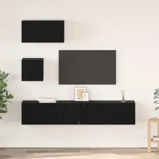  TV szekrény garnitúra 4 pcs Fekete tölgy Faanyag bútor