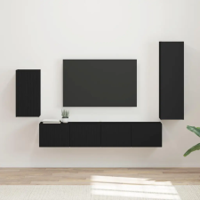  TV szekrény garnitúra Falra szerelhető 3 pcs Fekete Faanyag bútor