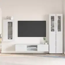  TV szekrény garnitúra fiókkal FLORIN 3 pcs Fehér Faanyag bútor