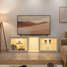  TV-szekrény RGB LED világítással, modern, fehér bútor