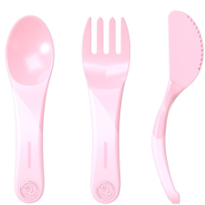 Twistshake Tanuló evőeszköz készlet 6+m, Pasztell rózsaszín tányér és evőeszköz