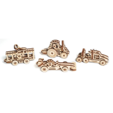 Ugears 3D fa mechanikus puzzle - 4 járművek mechanikus kulcstartó puzzle, kirakós