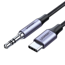uGreen 30633 AV143 USB-C - 3,5 mm-es mini jack AUX kábel, 1 méter, szürke kábel és adapter