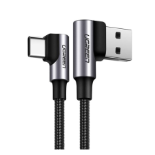 uGreen adatkábel és töltő (USB - Type-C, 3A, gyorstöltés támogatás, 500cm, 90 fokos, cipőfűző minta) FEKETE mobiltelefon kellék