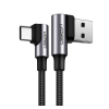 uGreen adatkábel (USB - Type-C, 3A, gyorstöltő 3.0, 50cm, 90 fokos, cipőfűző) FEKETE