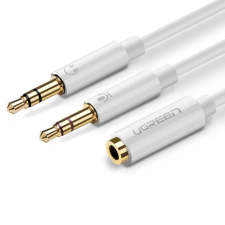 uGreen AV140 Audio elosztó, AUX fejhallgató + mikrofon 3,5 mm-es mini jack kábel, 28 cm, ABS (fehér) kábel és adapter