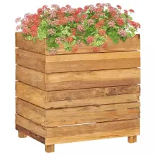  újrahasznosított tíkfa és acél magaságyás 50 x 40 x 55 cm kerti tárolás