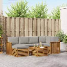  Ülőgarnitúrák 7 pcs Természetes és Világosszürke Tömör Akácfa bútor