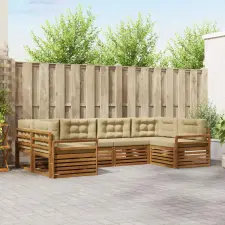  Ülőgarnitúrák párnával 6 pcs Természetes és bézs Tömör Akácfa bútor