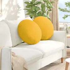  Ülőpárnák 2 pcs Világos sárga Ø 50 cm Bársonyos szövet lakástextília