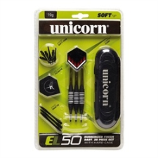  Unicorn EL50 17 gr. súlyú dartsnyíl szett gumírozott bevonatú fogórésszel , keményfalú tárolódobozz darts tábla