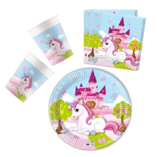 UNIKORNIS Unicorn Castle, Unikornis party szett 36 db-os 23 cm-es tányérral party kellék