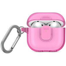 Uniq Glase Pro Apple AirPods 4 tok karabinerrel, rózsaszín fülhallgató, fejhallgató tok
