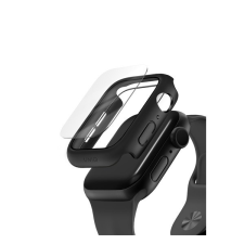 Uniq Nautic Apple Watch 44mm műanyag tok üvegfóliával, fekete okosóra kellék
