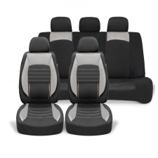  Univerzális autósüléshuzat-garnitúra, szürke ecobőr fekete szövettel, elöl-hátul gyerekülés huzat, betét
