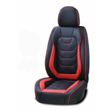  Univerzális autósüléshuzat-készlet, fekete és piros ecobőr, elöl és hátul gyerekülés huzat, betét