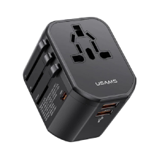 USAMS 2xUSB-A/USB-C T59 univerzális utazó töltő - Fekete (20W) mobiltelefon kellék