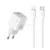 USAMS hálózati töltő Type-C aljzat (20W, PD gyorstöltő 3.0 + Type-C - lightning kábel) FEHÉR (YXXLOGTC03)