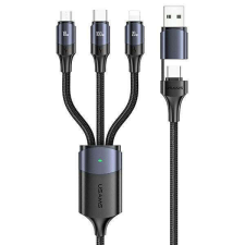 USAMS kábel U71 3 az 1-ben 1.2m 6A gyorstöltés fekete (USB/USB-C - lightning/microUSB/USB-C) SJ51... kábel és adapter