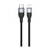 USAMS MJEMS adatkábel (Type-C - lightning, PD gyorstöltő, 120cm, cipőfűző) FEKETE