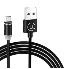 USAMS USB apa - Mágneses MicroUSB apa Adat- és töltőkábel - Fekete kábel és adapter