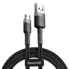  USB töltő- és adatkábel, microUSB, 100 cm, 2400 mA, törésgátlóval, cipőfűző minta, Baseus Cafule, CAMKLF-BG1, fekete/szürke