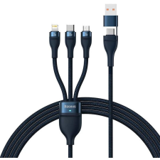  USB / USB Type-C töltő- és adatkábel 3in1, USB Type-C, Lightning, microUSB, 120 cm, 100W, törésgátlóval, gyorstöltés, PD, QC, cipőfűző minta, Baseus Flash Series 2, CASS030103, sötétkék kábel és adapter
