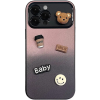 utángyártott Apple iPhone 15 Pro, Szilikon tok, színátmenetes, 3D maci, kávé, smile minta, Teddy Bear Coffee Case, rózsaszín/fekete