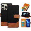 utángyártott Samsung Galaxy A55 5G SM-A556B, Oldalra nyíló tok, stand, kártyatartóval, farmer minta, Jeans Book, fekete