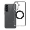 utángyártott Samsung Galaxy A56 tok, gyűrűs kitámasztóval, kameravédő peremmel, MagSafe, átlátszó-fekete