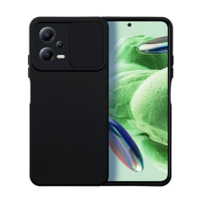 utángyártott Slide Xiaomi Redmi Note 12 5G, kameravédős szilikon tok, fekete tok és táska