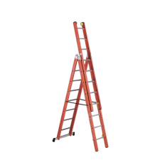  Üvegszálas szigetelt létra, kombinálható háromrészes 3x14 fok, 4,1m magas, csúszókerekekkel létra és állvány