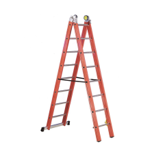  Üvegszálas szigetelt létra, kombinálható kétrészes 2x8 fok, 2,4m magas, csúszókerekekkel létra és állvány