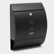  V18 falra szerelhető postaláda, 3 betekintő ablakkal, fekete, újságtartóval postaláda