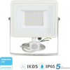 V-tac Mozgásérzékelős Led Reflektor - Samsung Chip, IP65, 50 Watt, Meleg Fehér, Fehér (SKU 466)
