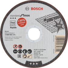  VÁGÓKORONG FÉMRE INOX BOSCH 2608603171 125*1,0*22MM RAP. zár és alkatrészei