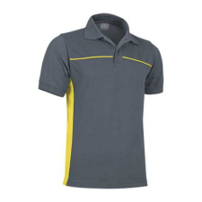 Valento THUNDER, kétszínű unisex galléros piké póló, Cement Grey-Lemon Yellow-M férfi póló
