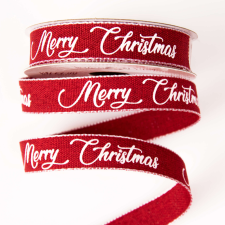 Valex Decor &quot;Merry Christmas&quot; feliratos karácsonyi szalag 16mm x 6.4m - Piros szalag, masni