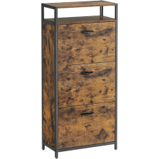 Vasagle Cipős szekrény 3 ajtós 15-18 pár cipő tárolására, rusztikus barna 60x30x130cm bútor