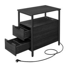 Vasagle Éjjeliszekrény elosztóval és USB porttal, kis asztal 2 fiókkal, antracitszürke bútor