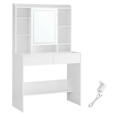 Vasagle Fésülködőasztal, sminkasztal, LED-es tükörrel, fehér 40x90x145 cm bútor
