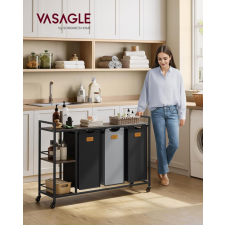 VASAGLE Gurulós Szennyestartó Szortírozó 150L Kapacitással Gesztenyebarna-Fekete-Szürke bútor