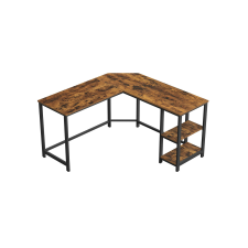 Vasagle Ipari L-alakú Sarokíróasztal Polcokkal Rusztikus Barna-Fekete íróasztal