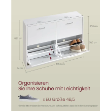 Vasagle Kompakt Cipősszekrény 4 Billenő Ajtóval Hófehér bútor