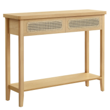 Vasagle Konzolasztal két fiókkal, rattan hatású előlap, tölgy 100x30x80cm bútor