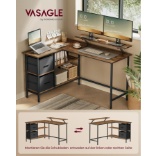  VASAGLE L-alakú Gamer Íróasztal Monitortartóval Rusztikus Barna íróasztal
