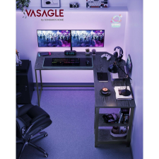 VASAGLE L-alakú Sarok Íróasztal Fekete Faerezetes Gaming és Munkavégzéshez íróasztal